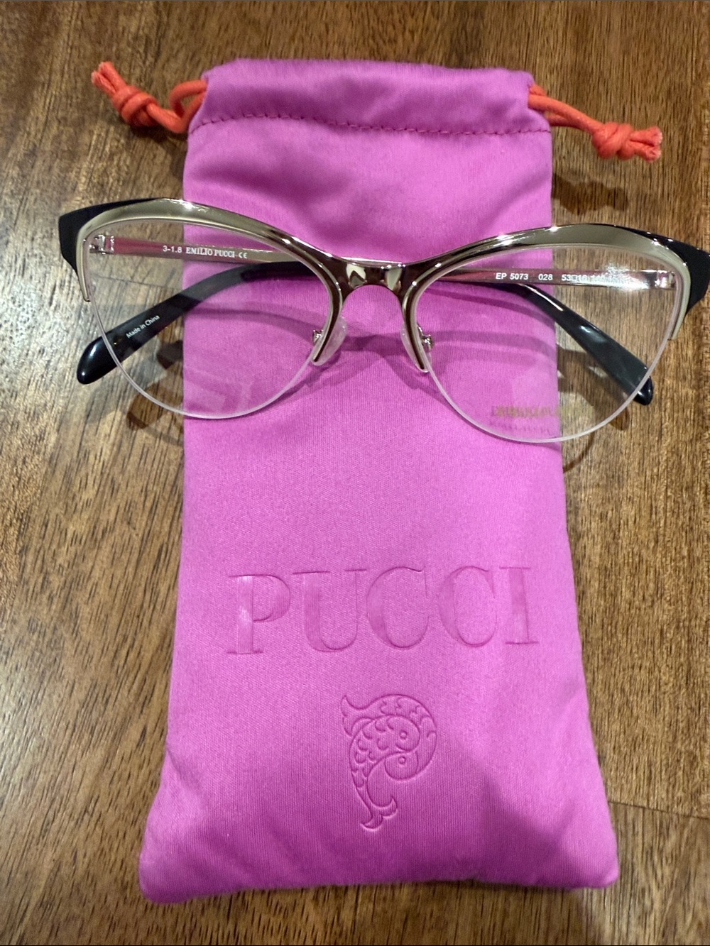 Emilio Pucci Brown and Black Rimless Women's Glasses with Pink Case